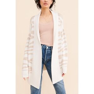 Varley Womens Camrose Knit Cardigan Sweater Open Front Zebra Print Merino Wool L